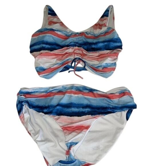 Peyton & Parker XX-Large Watercolor Stripe Ruched Bikini Set - Picture 2 of 7